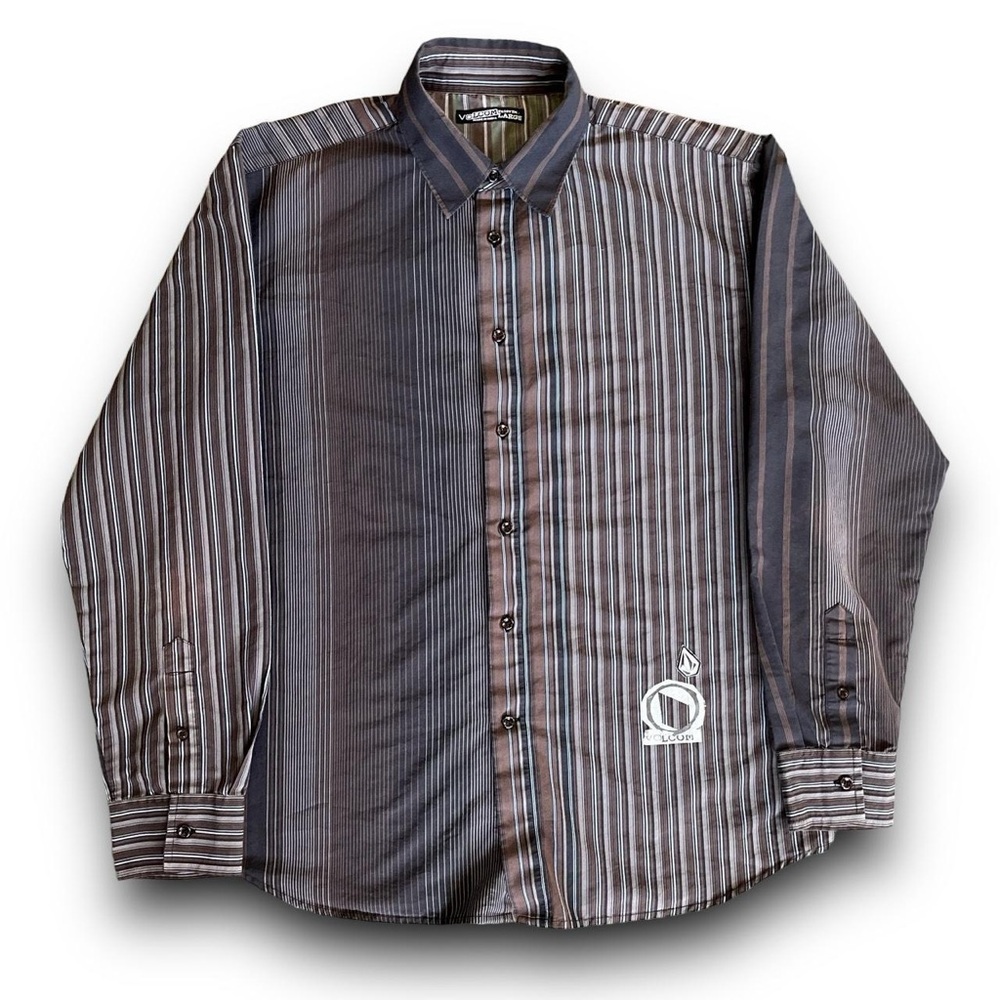 Brown Volcom Striped Button Up